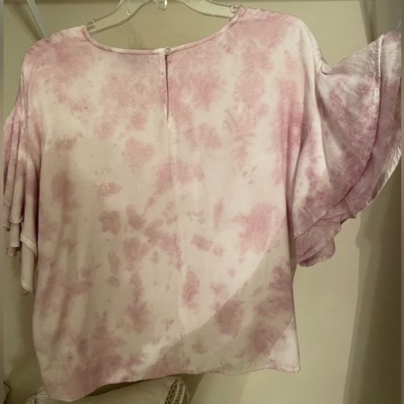 Style Envy Women's Tie Dye Crop Top Flutter Sleeves Button Back Pink Sz L - Picture 4 of 6